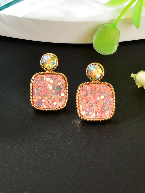 Colorful Square Glitter Sparkle Stud Earrings - Trendy Fashion Jewelry Accessory-1