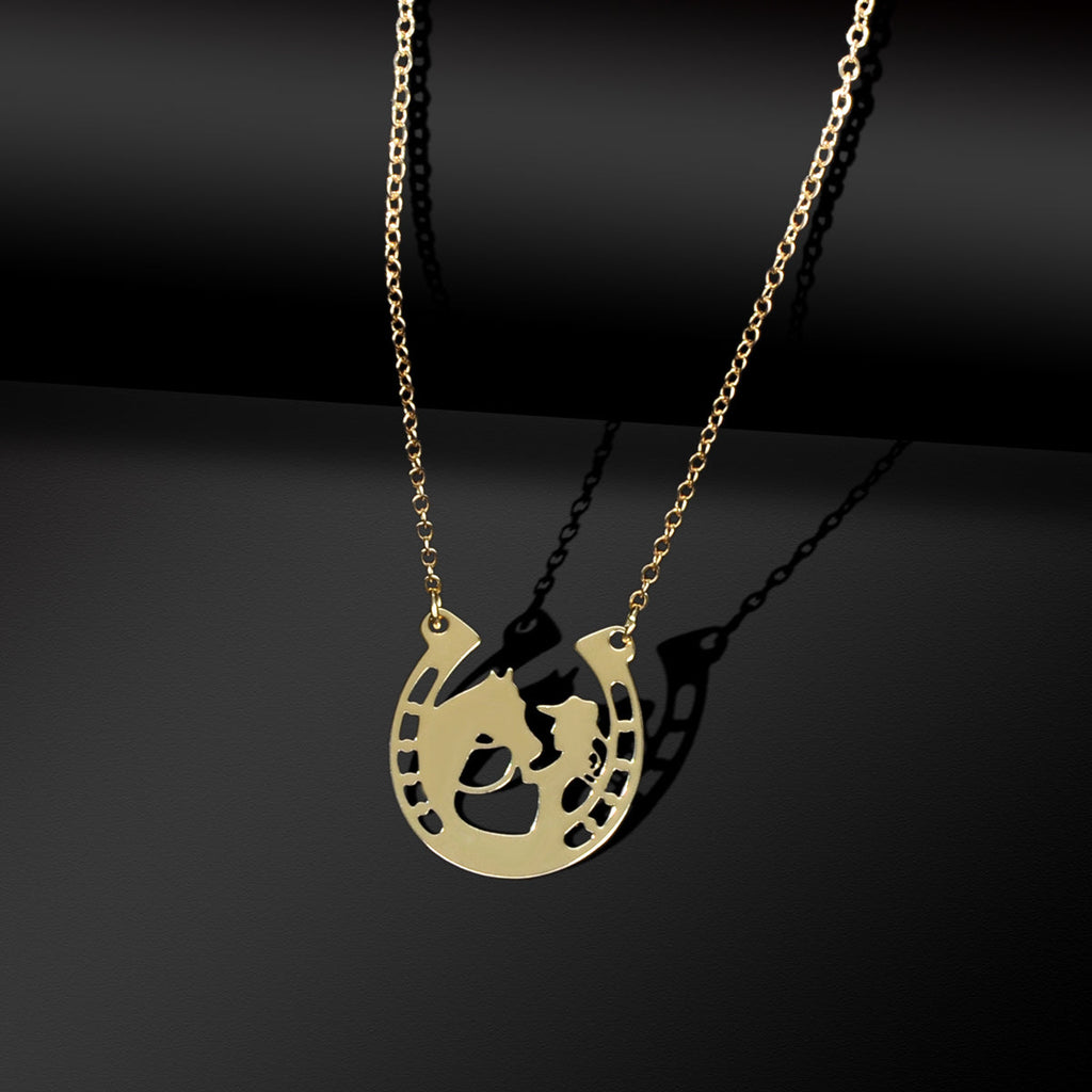 Personality Creative Stainless Steel Silver Chain Human Horse Racing Necklace-4