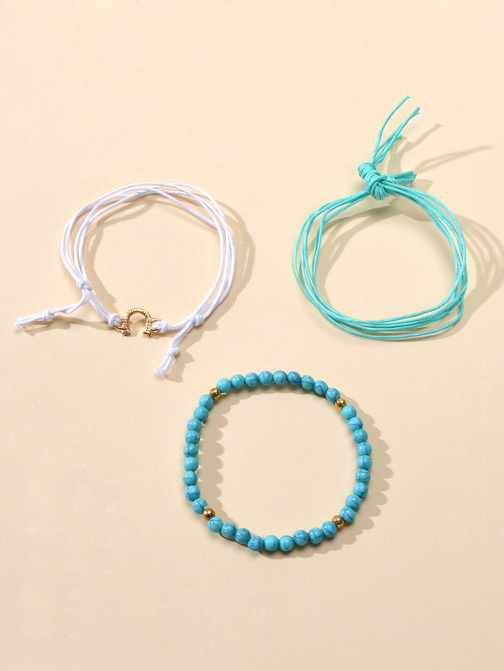 Ethnic Jewellery 3 pcs White Blue Rope Turquoise Elastic Bohemian Bracelets set-1