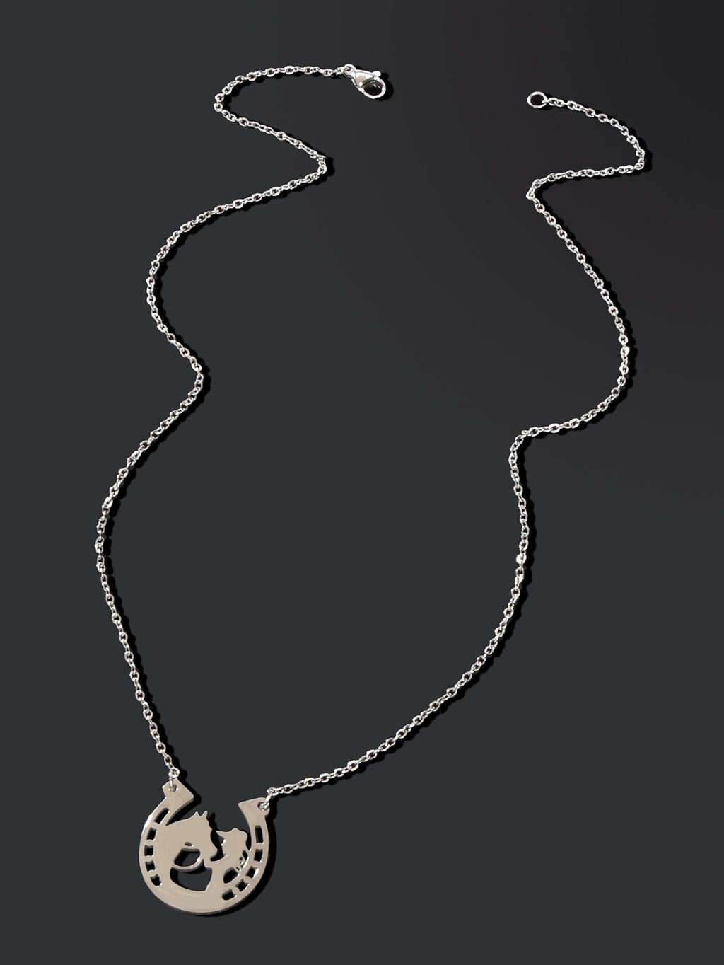 Personality Creative Stainless Steel Silver Chain Human Horse Racing Necklace-1